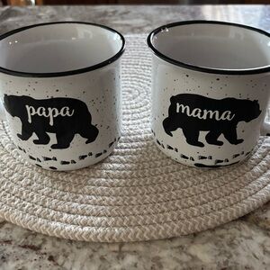 Charming Bear Family Mugs - Black and White